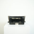 Chanel Black Patent Leather Boy Bag Silver Hardware