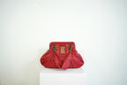Christian Doir Plisse Large Pleated Red Lambskin Leather Handbag