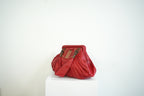 Christian Doir Plisse Large Pleated Red Lambskin Leather Handbag