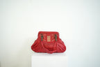 Christian Doir Plisse Large Pleated Red Lambskin Leather Handbag