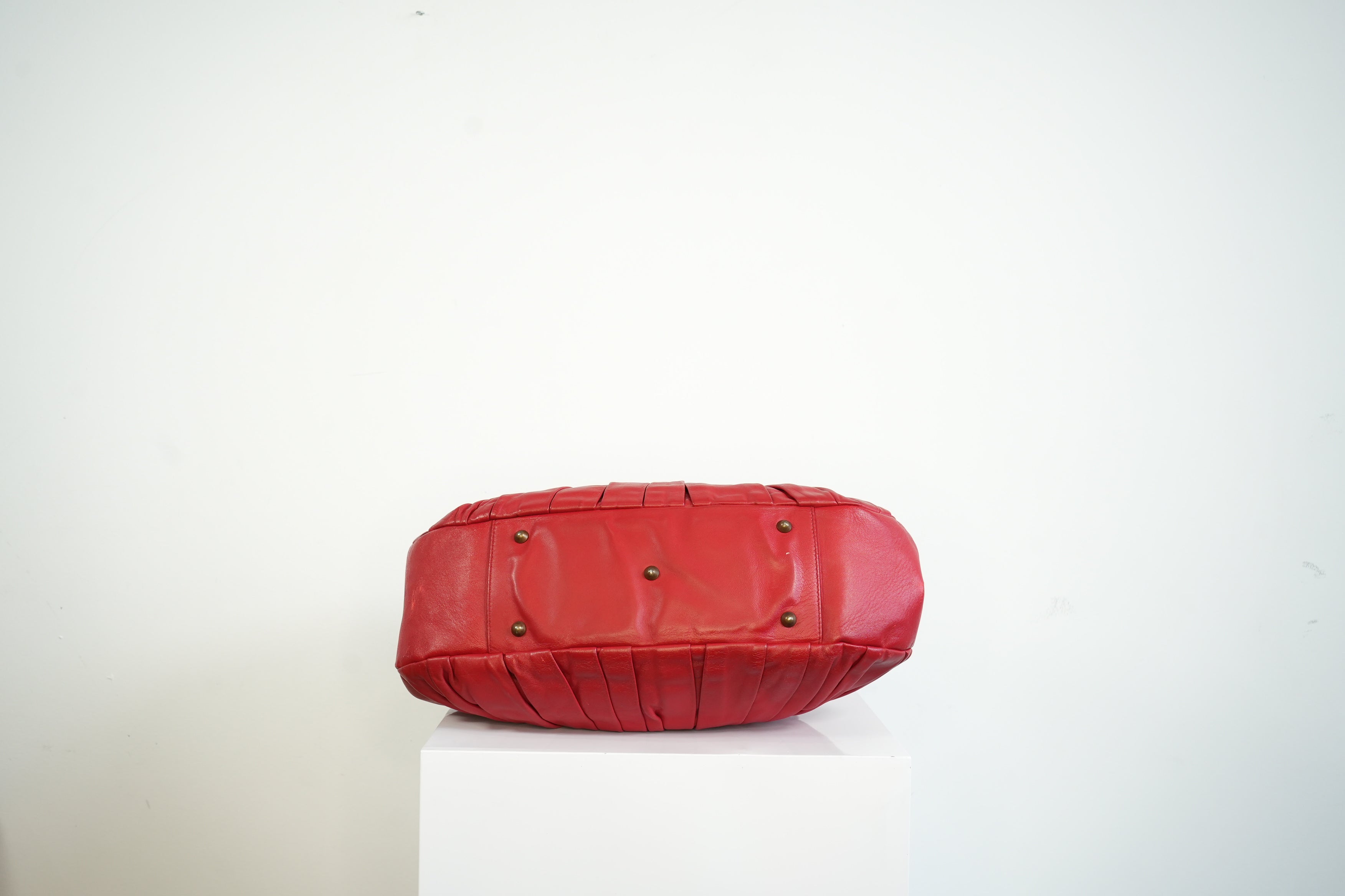 Christian Doir Plisse Large Pleated Red Lambskin Leather Handbag