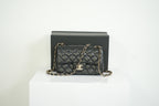 Chanel Mini Classic Black Lambskin W/Champagne Gold Flap Bag Full Set