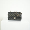 Chanel Mini Classic Black Lambskin W/Champagne Gold Flap Bag Full Set