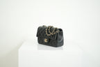 Chanel Mini Classic Black Lambskin W/Champagne Gold Flap Bag Full Set