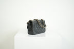 Chanel Mini Classic Black Lambskin W/Champagne Gold Flap Bag Full Set