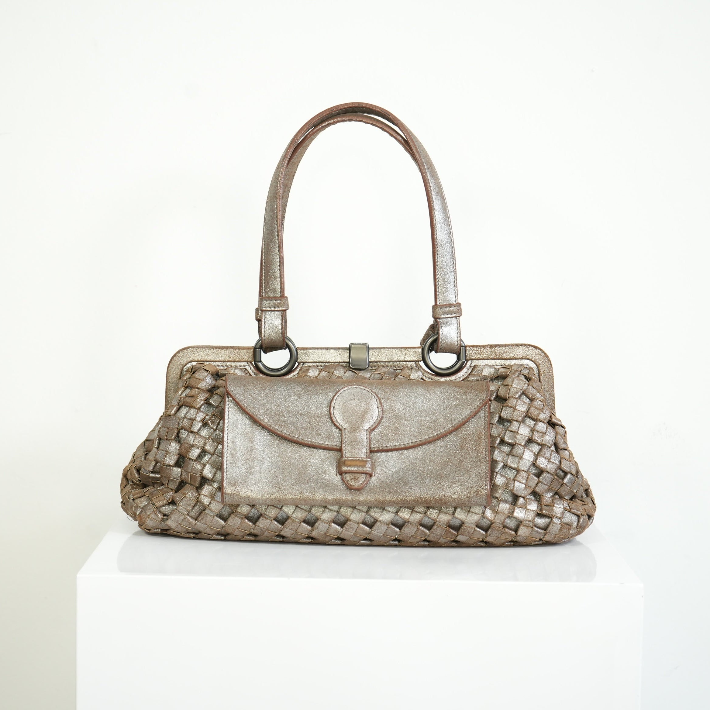 Bottega Veneta Intrecciato Woven Metallic Leather Finish
