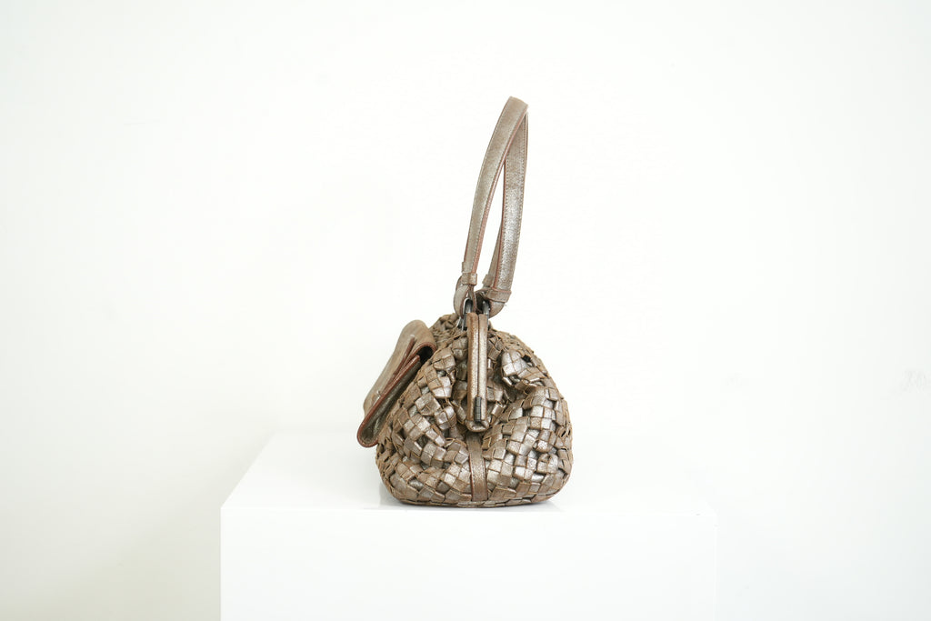 Bottega Veneta Intrecciato Woven Metallic Leather Finish