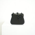 Prada Black Satin Plastic Chain Kiss Lock Shoulder Bag Vintage