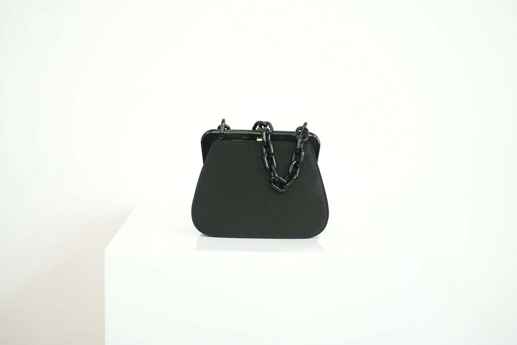 Prada Black Satin Plastic Chain Kiss Lock Shoulder Bag Vintage