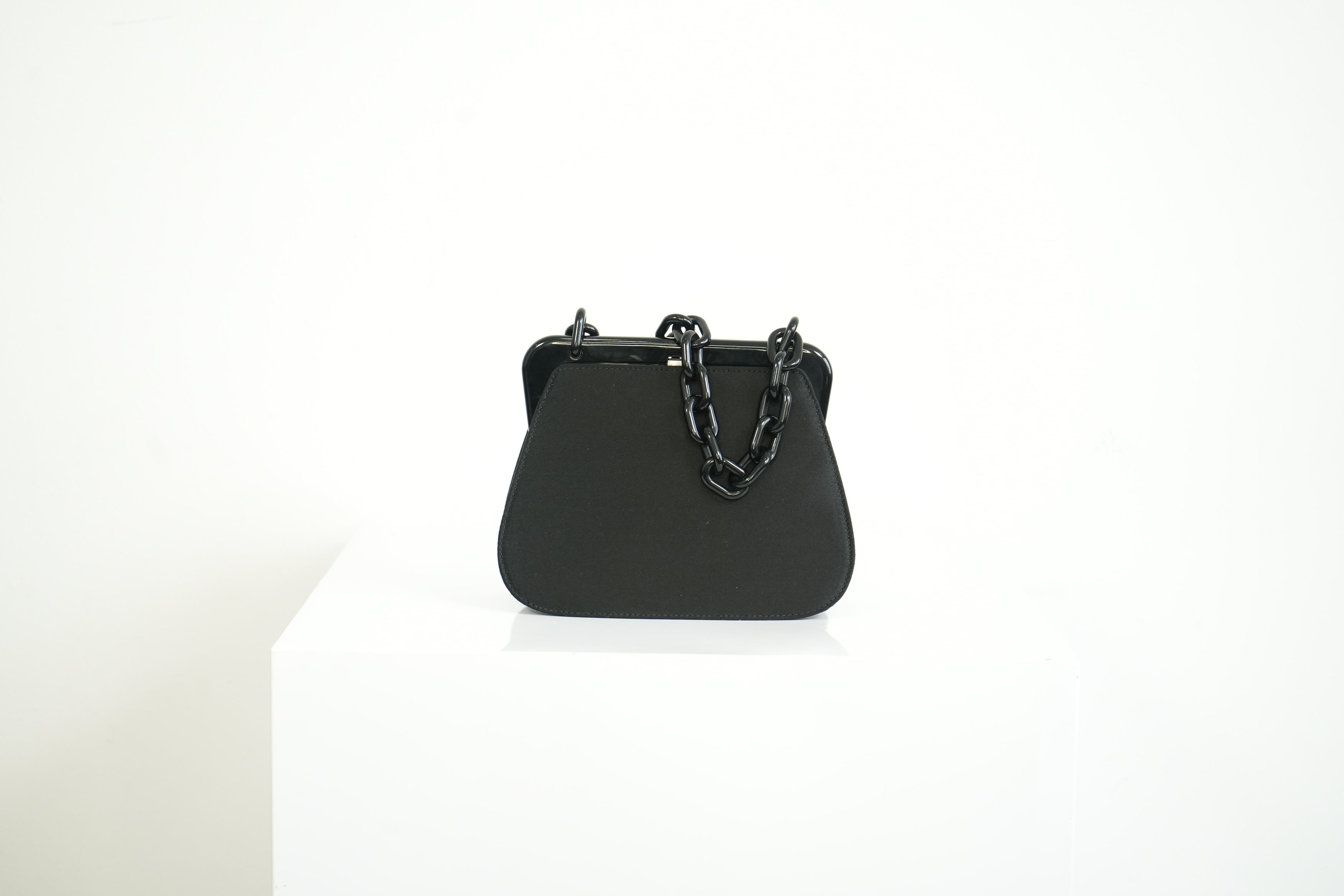 Prada Black Satin Plastic Chain Kiss Lock Shoulder Bag Vintage