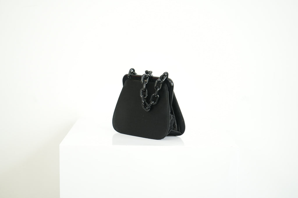 Prada Black Satin Plastic Chain Kiss Lock Shoulder Bag Vintage