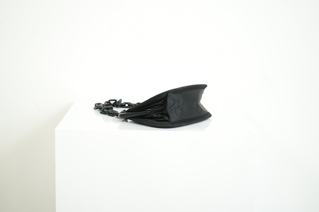 Prada Black Satin Plastic Chain Kiss Lock Shoulder Bag Vintage