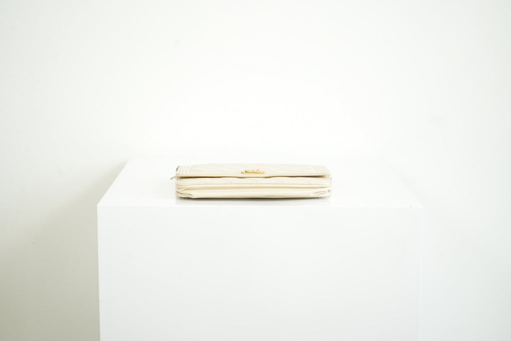 Chanel Beige Boy Wallet On Chain Gold Hardware Full Set