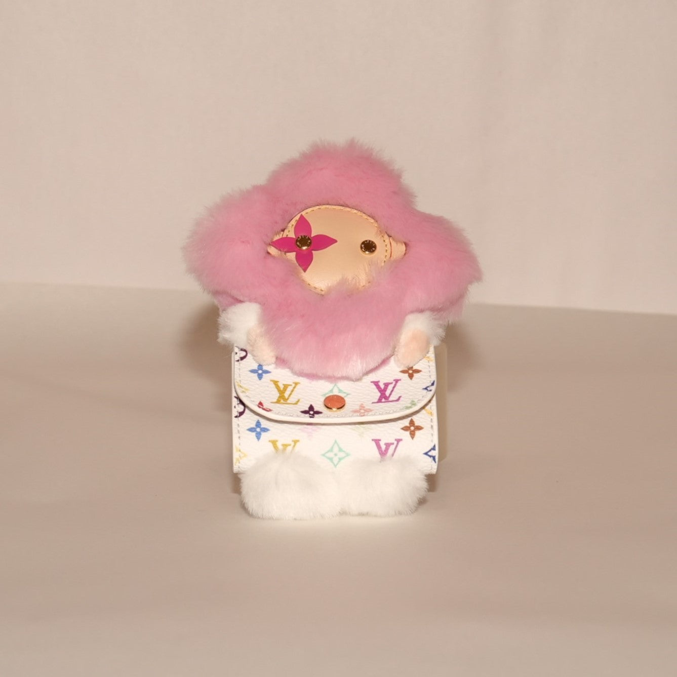 SF EXCLUSIVE: Louis Vuitton X Takashi Murakami Vivienne Cuddle Bag Charm Pink and White Monogram Multicolored Canvas Gold Hardware