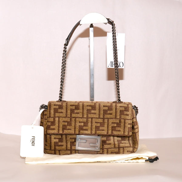 SF EXCLUSIVE: Fendi FF Jacquard Brown Fabric Baguette Bag