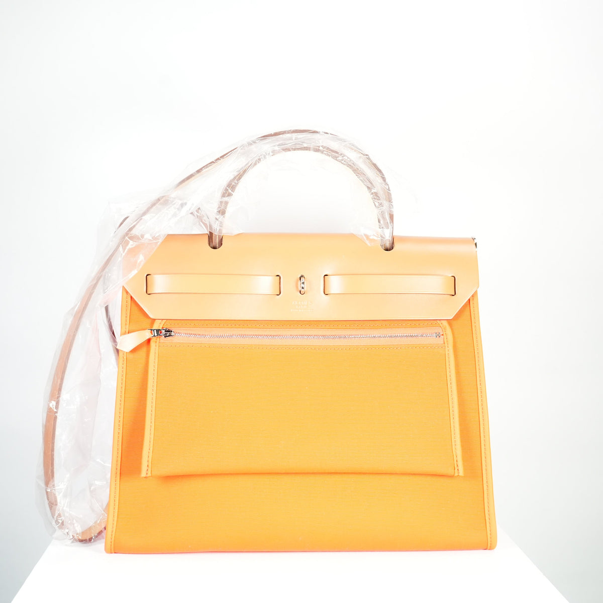Hermes Toile 31 Herbag Orange W/Tan Top Handle