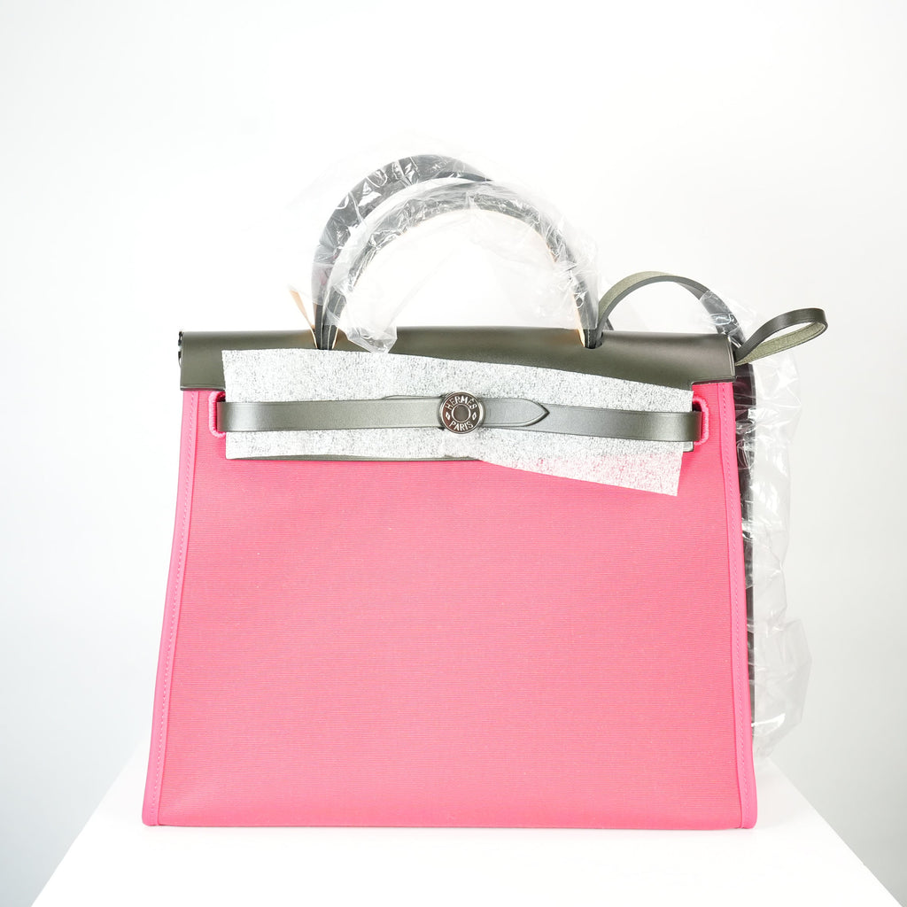 Hermes Toile 31 Herbag Pink & Black Top Handel