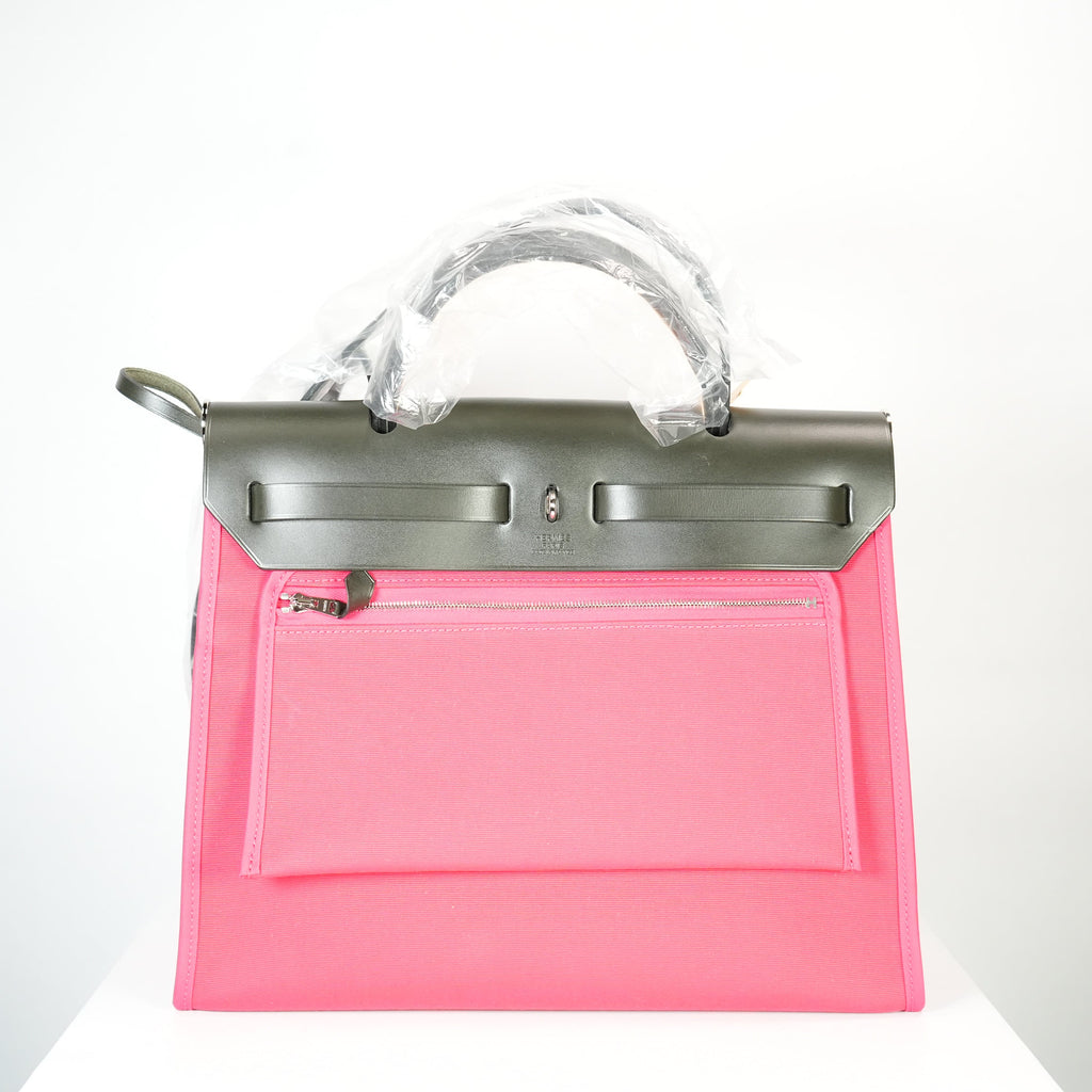 Hermes Toile 31 Herbag Pink & Black Top Handel