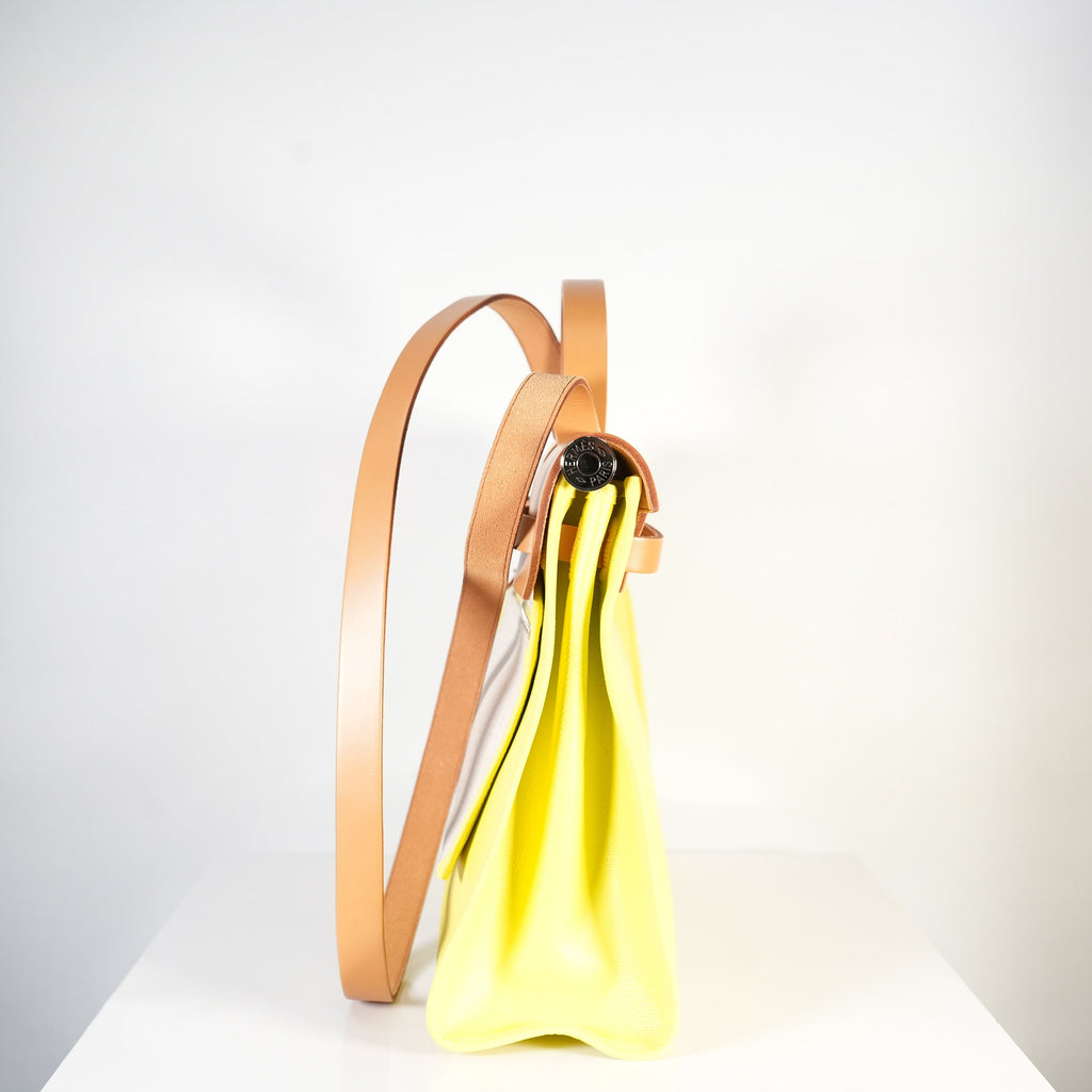 Hermes Toile 31 Herbag Yellow W/Tan Top Handle
