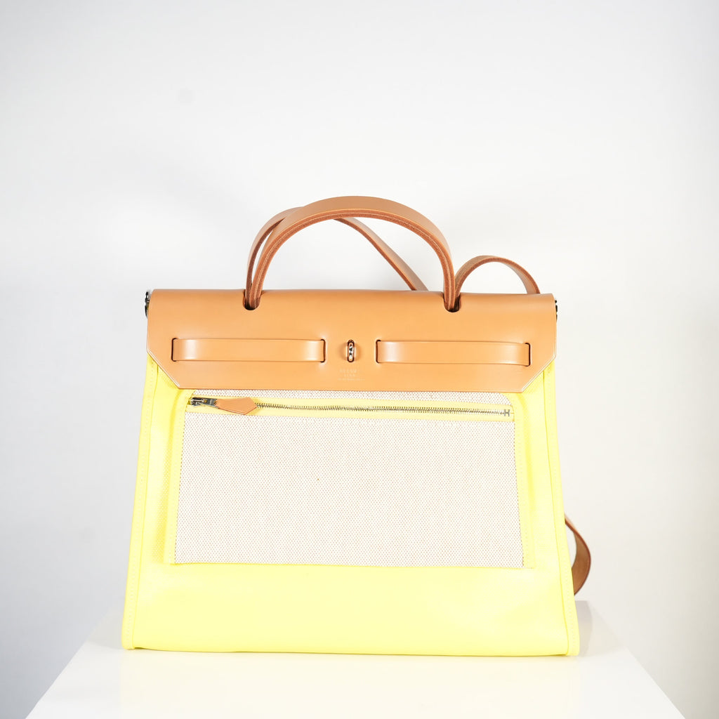 Hermes Toile 31 Herbag Yellow W/Tan Top Handle