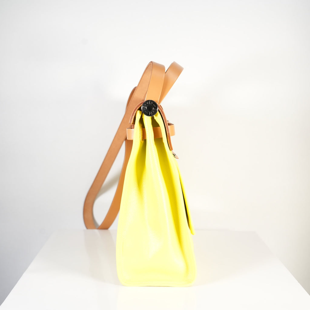 Hermes Toile 31 Herbag Yellow W/Tan Top Handle