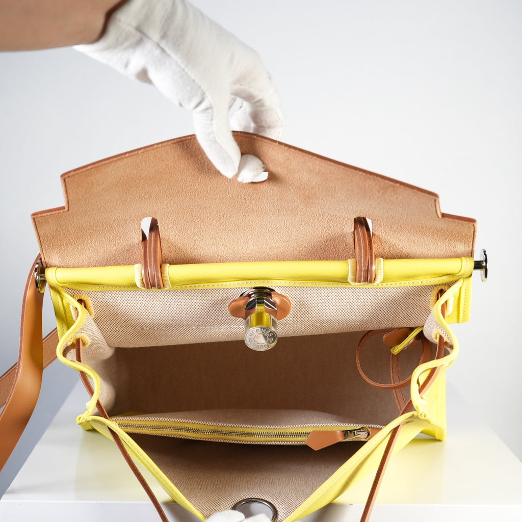 Hermes Toile 31 Herbag Yellow W/Tan Top Handle