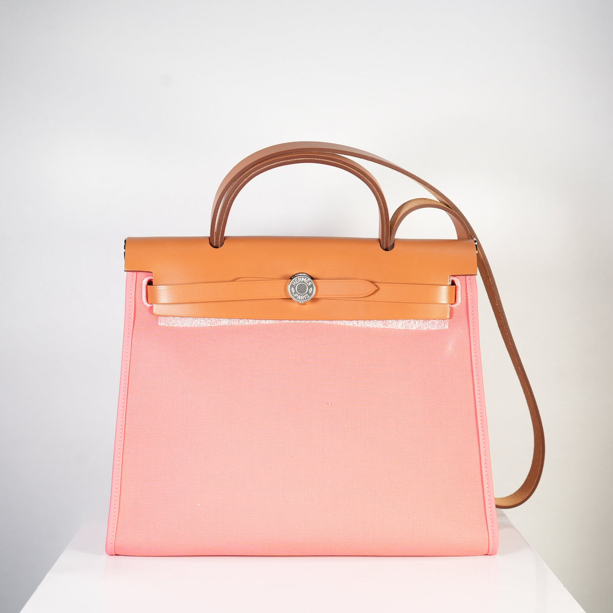 Hermes Toile 31 Herbag Pink & Tan Top Handel