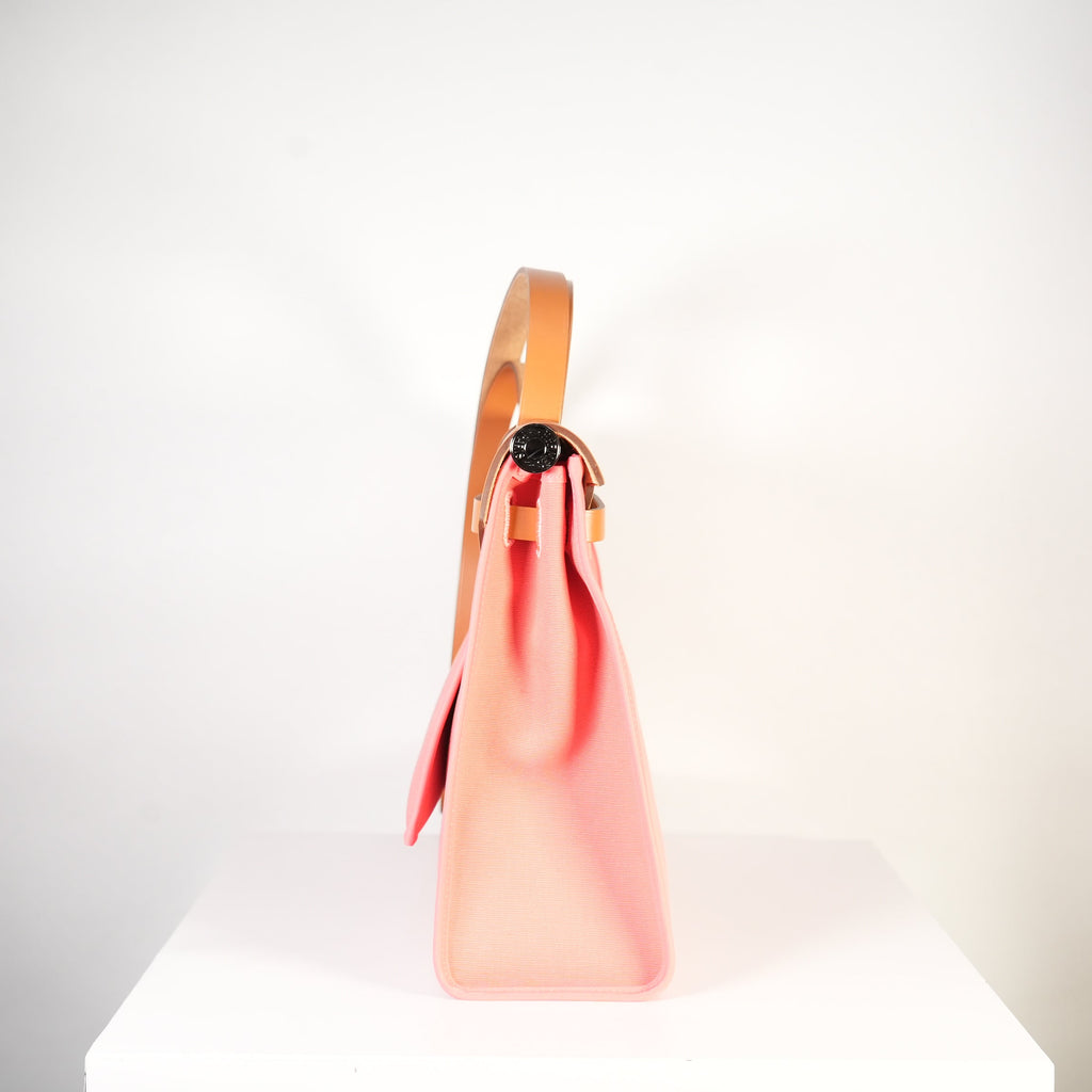 Hermes Toile 31 Herbag Pink & Tan Top Handel