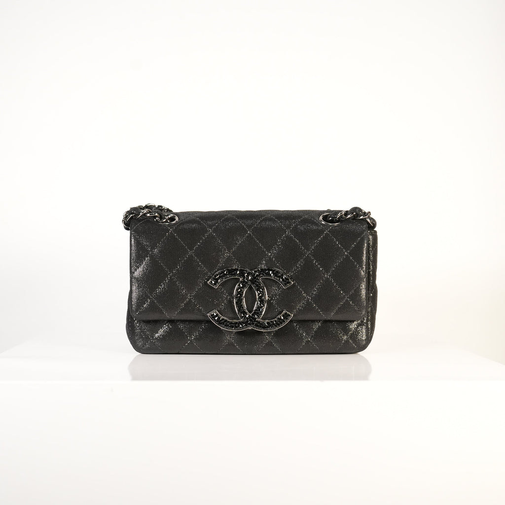 Chanel Black Shoulder Bag with CC Crystal Logo