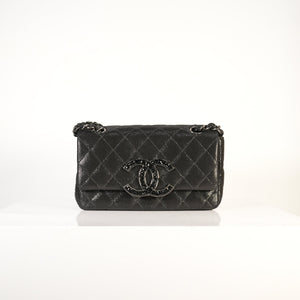 Chanel Black Shoulder Bag with CC Crystal Logo