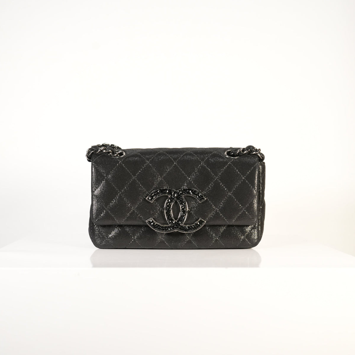 Chanel Black Shoulder Bag with CC Crystal Logo