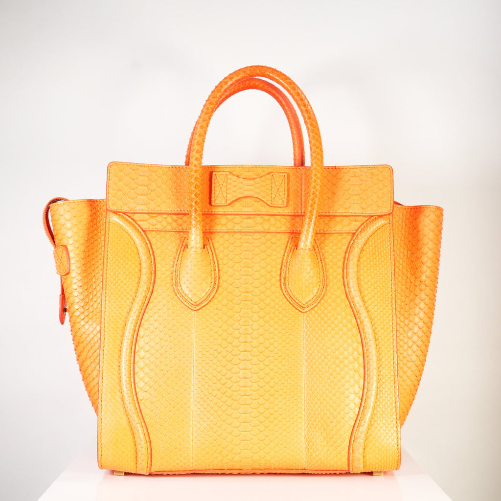 Celine Luggage Tote Python Orange w/ dust bag