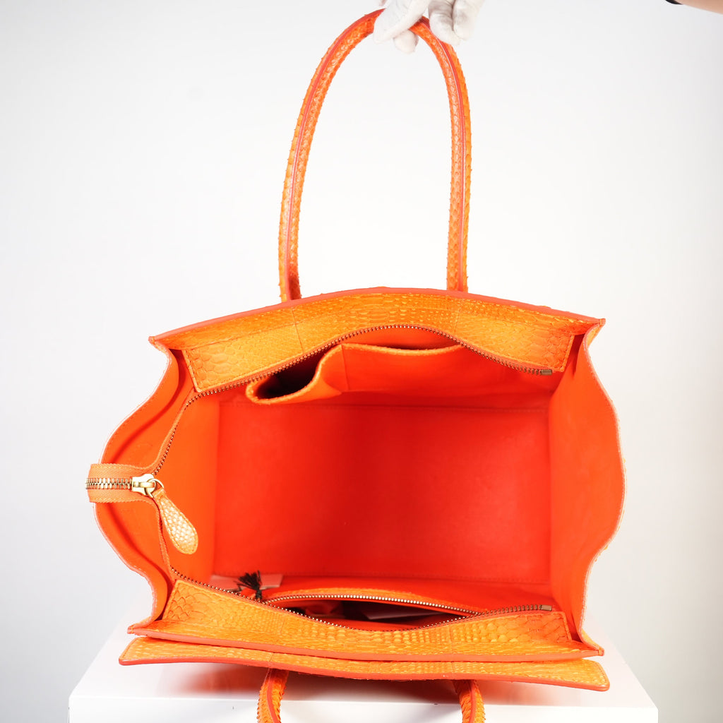 Celine Luggage Tote Python Orange w/ dust bag
