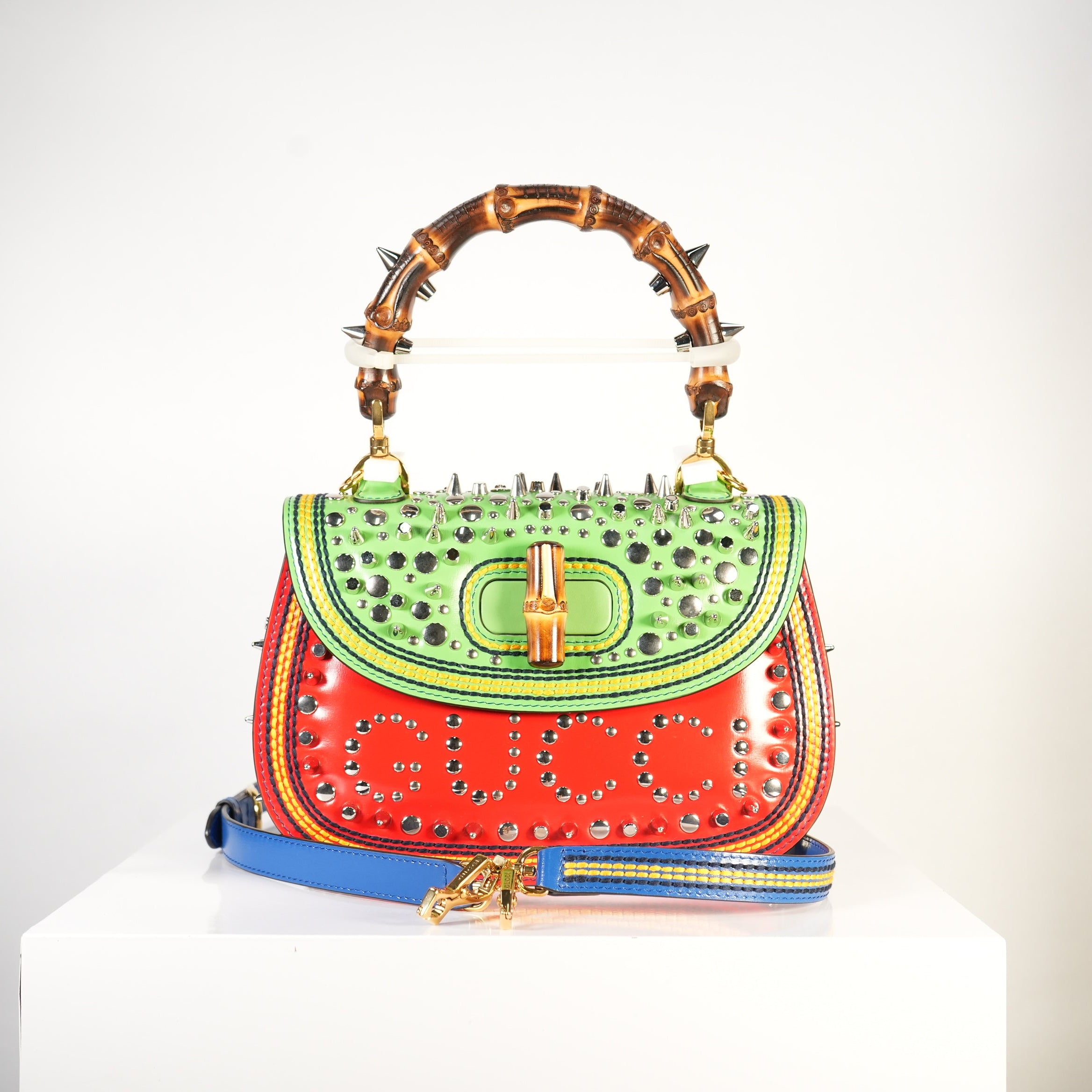 Gucci Runway Studded Bag Bamboo Top Handle