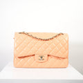 Chanel Peach Quilted Lambskin Classic Double Flap Bag