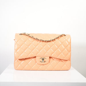 Chanel Peach Quilted Lambskin Classic Double Flap Bag