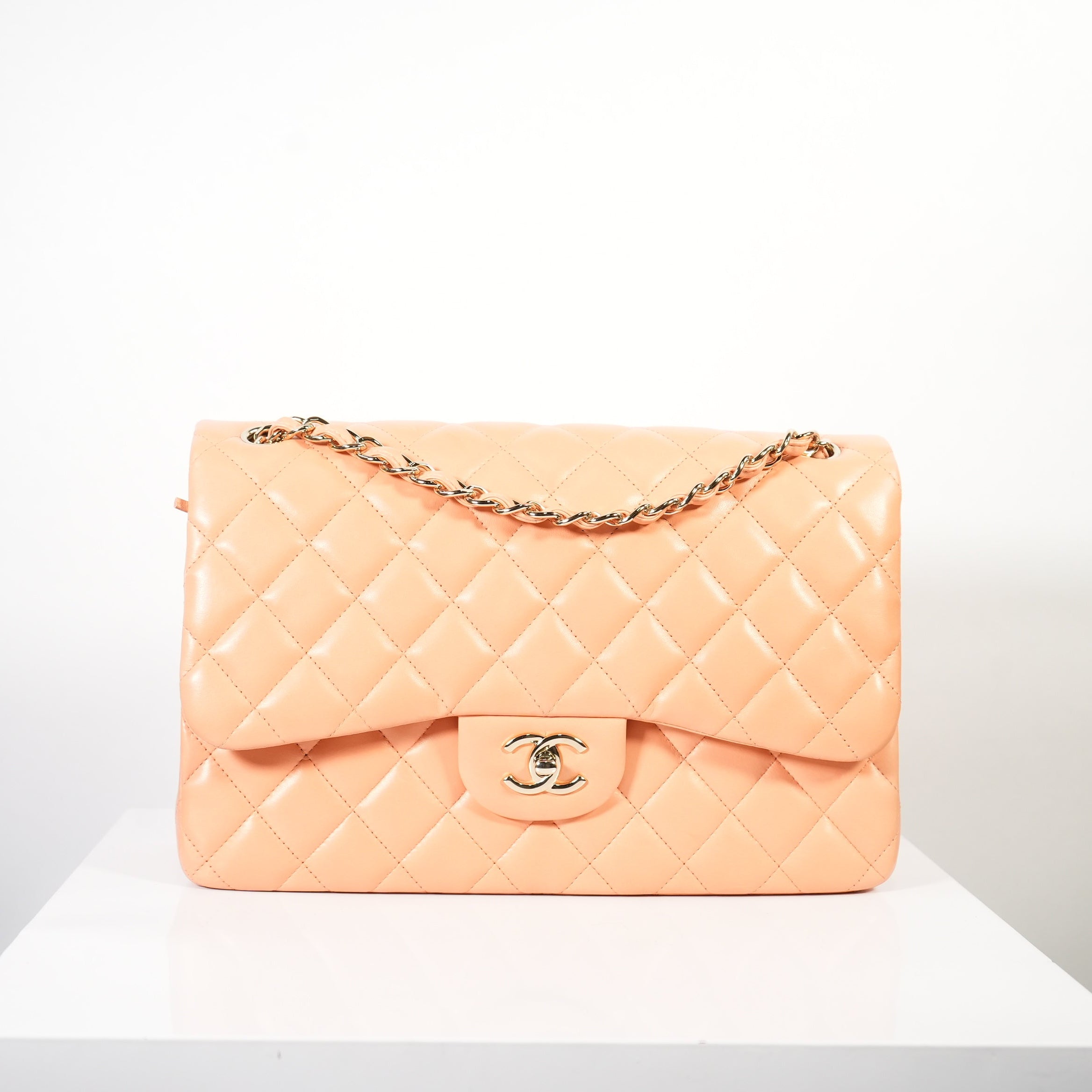 Chanel Peach Quilted Lambskin Classic Double Flap Bag