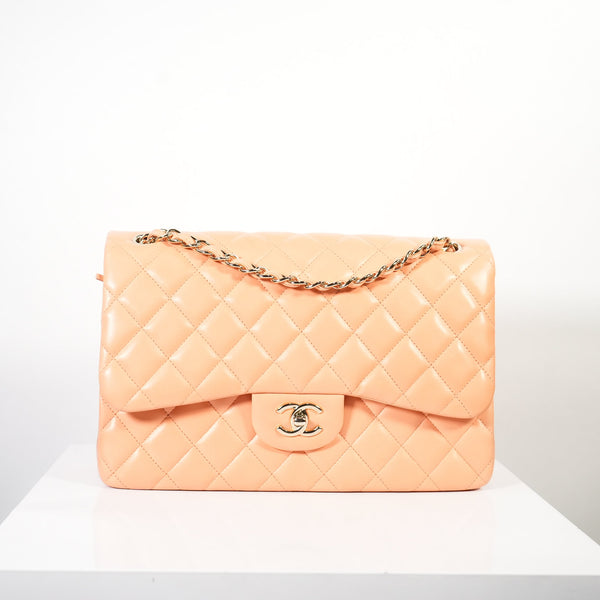 Chanel Peach Quilted Lambskin Classic Double Flap Bag