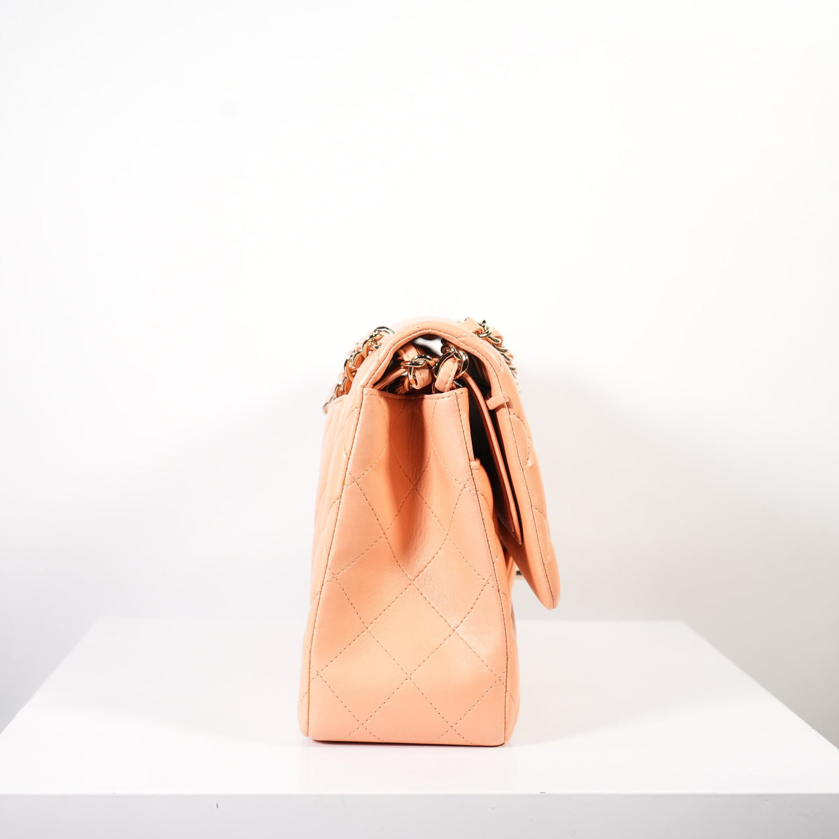 Chanel Peach Quilted Lambskin Classic Double Flap Bag