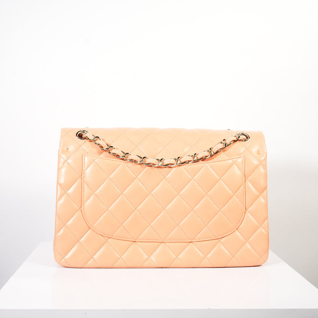 Chanel Peach Quilted Lambskin Classic Double Flap Bag