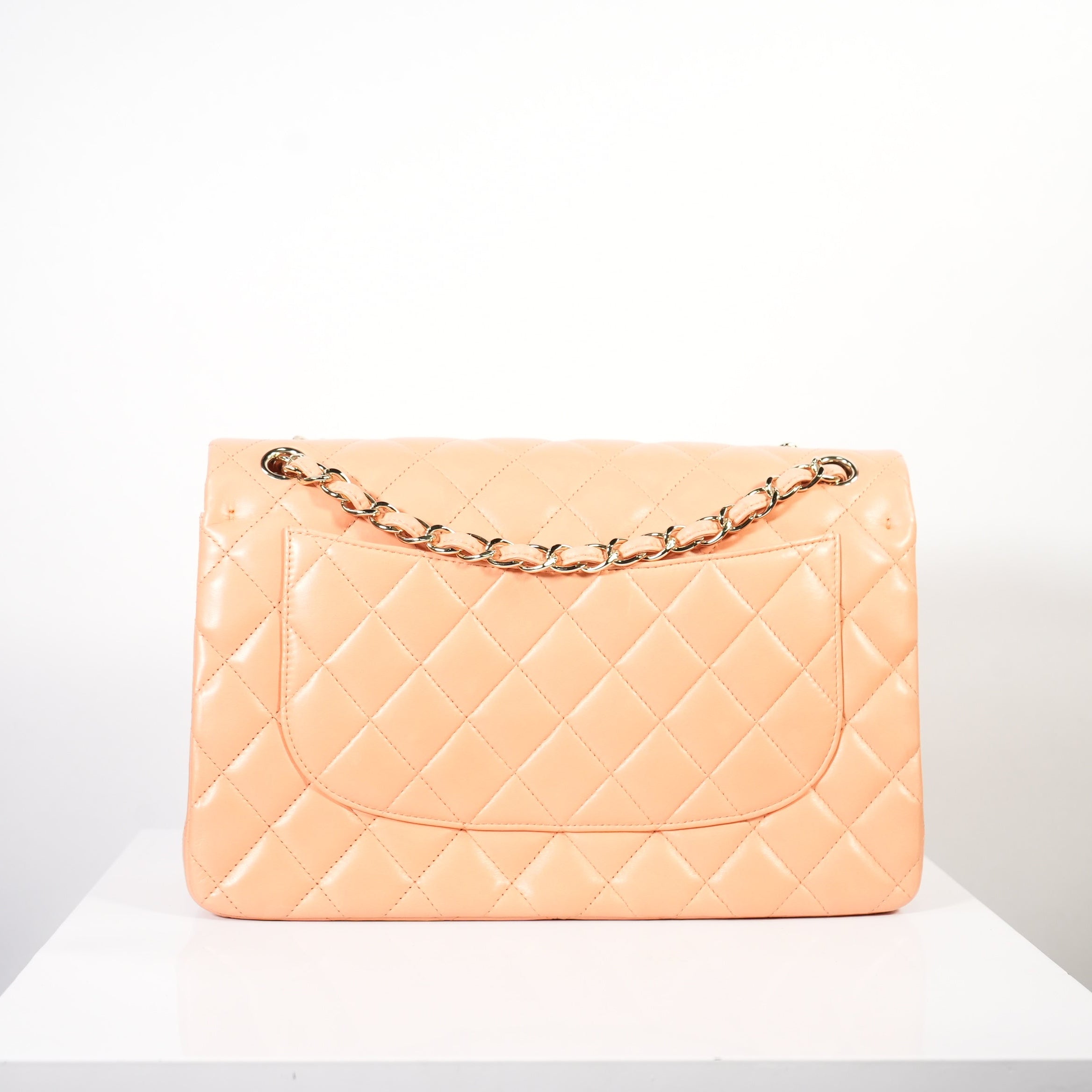 Chanel Peach Quilted Lambskin Classic Double Flap Bag