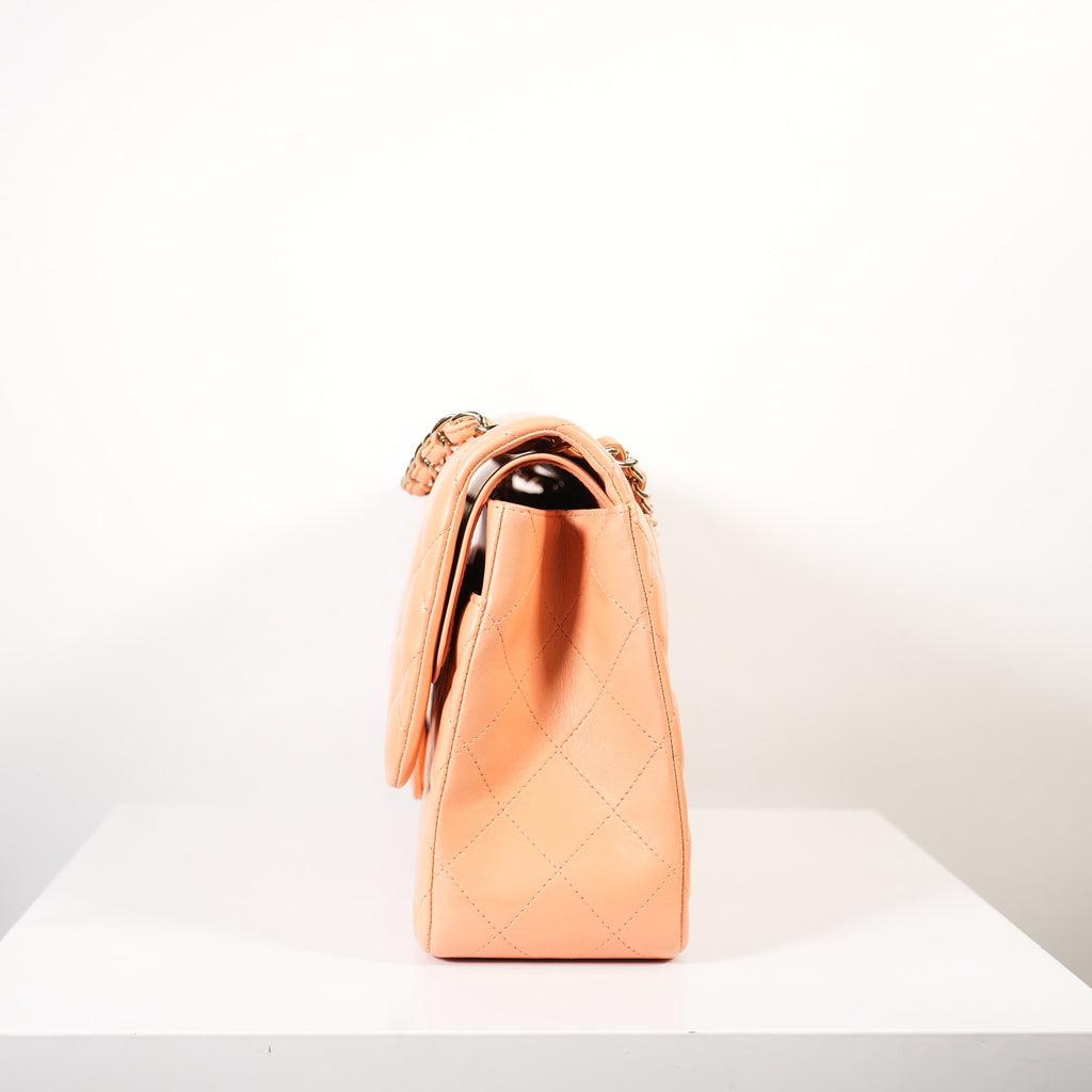 Chanel Peach Quilted Lambskin Classic Double Flap Bag