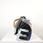 Chanel 19 Maxi Blue Black Silk Flap Bag W/ Dust bag