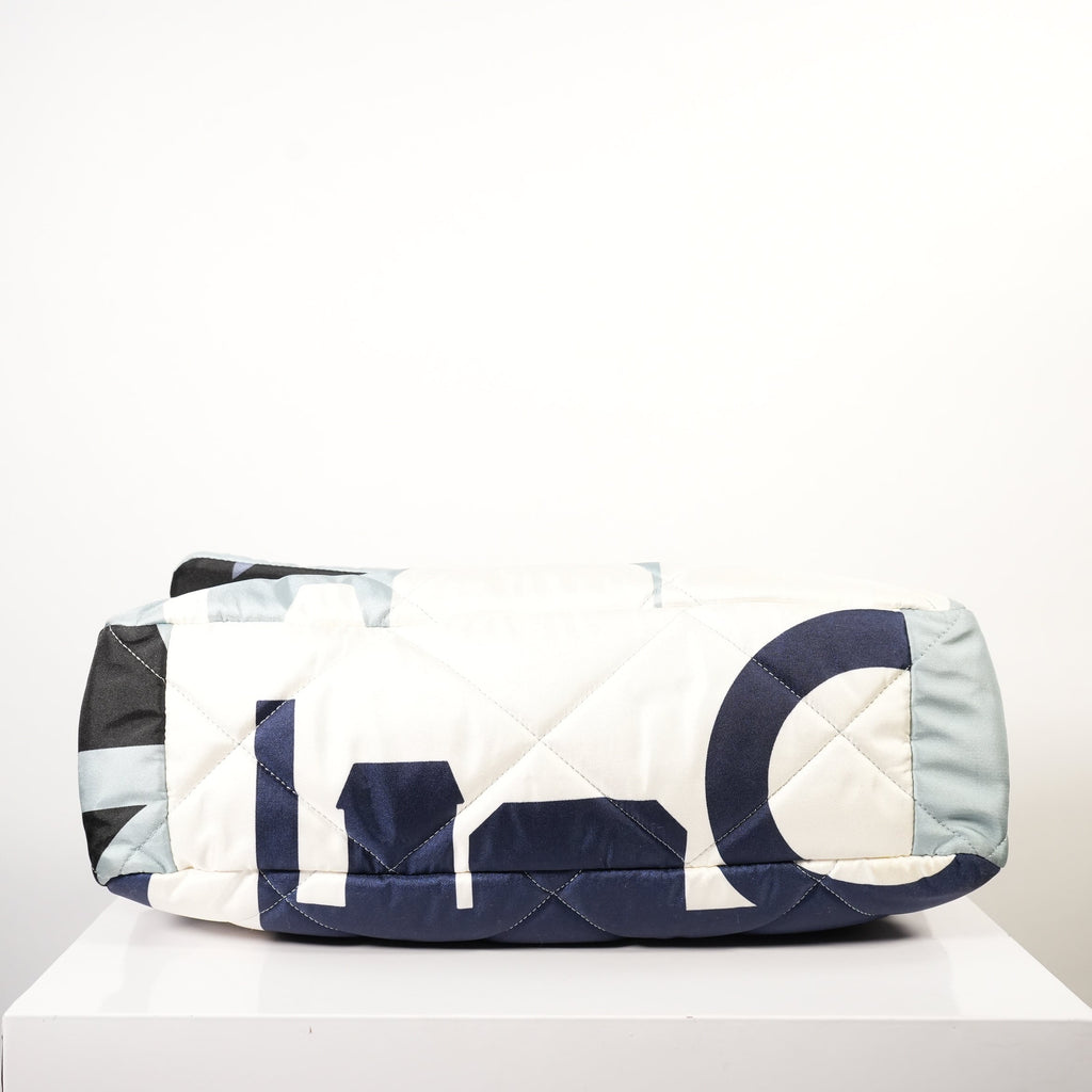 Chanel 19 Maxi Blue Black Silk Flap Bag W/ Dust bag