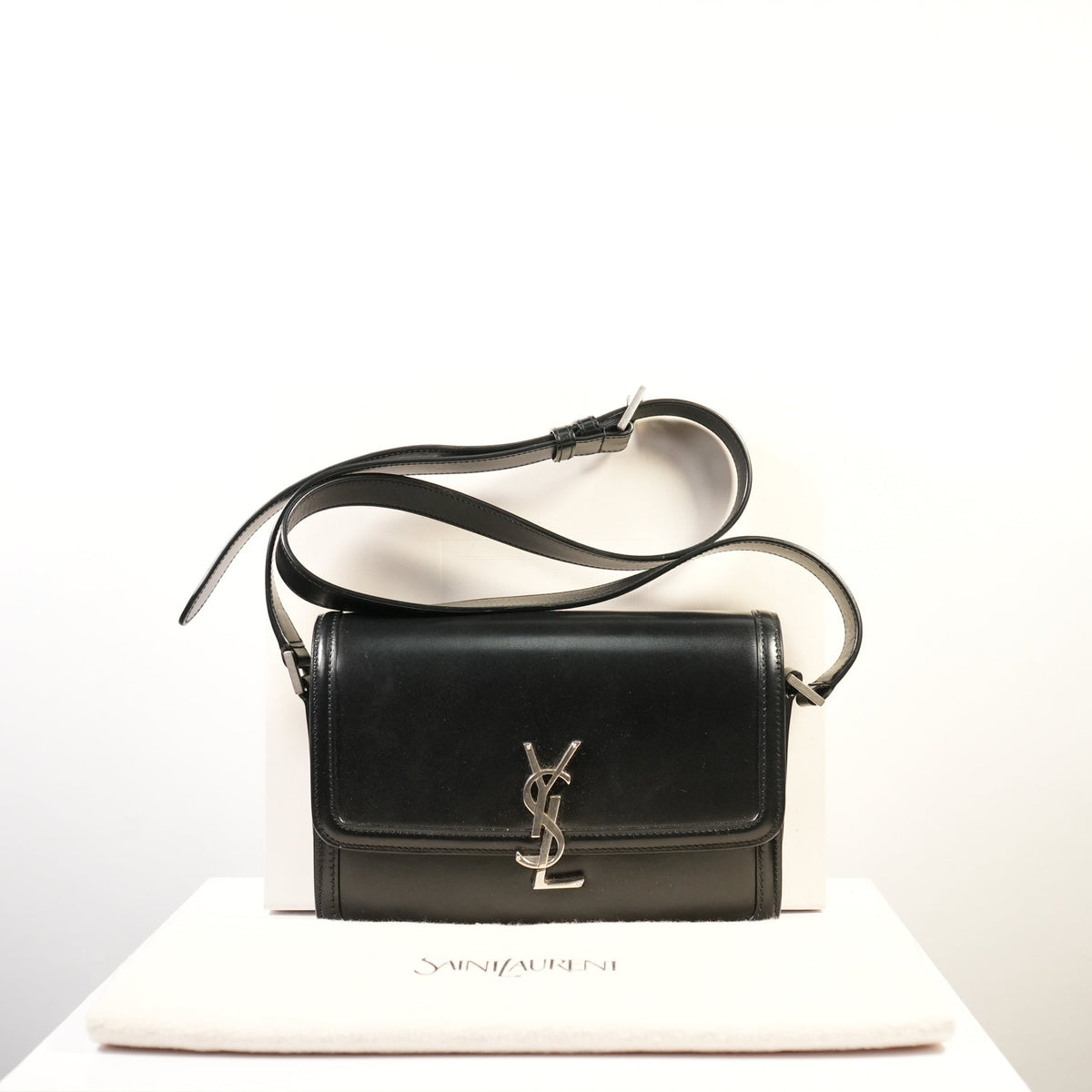 Yves Saint Laurent Black Leather Silver Hardware Crossbody Full Set