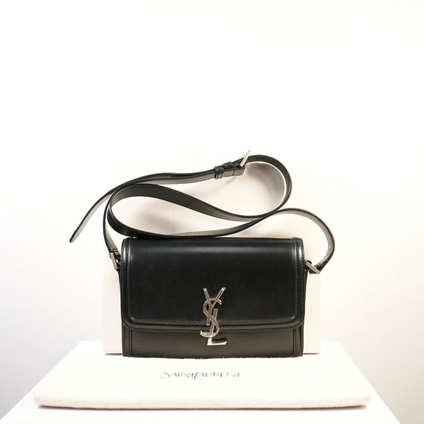Yves Saint Laurent Black Leather Silver Hardware Crossbody Full Set