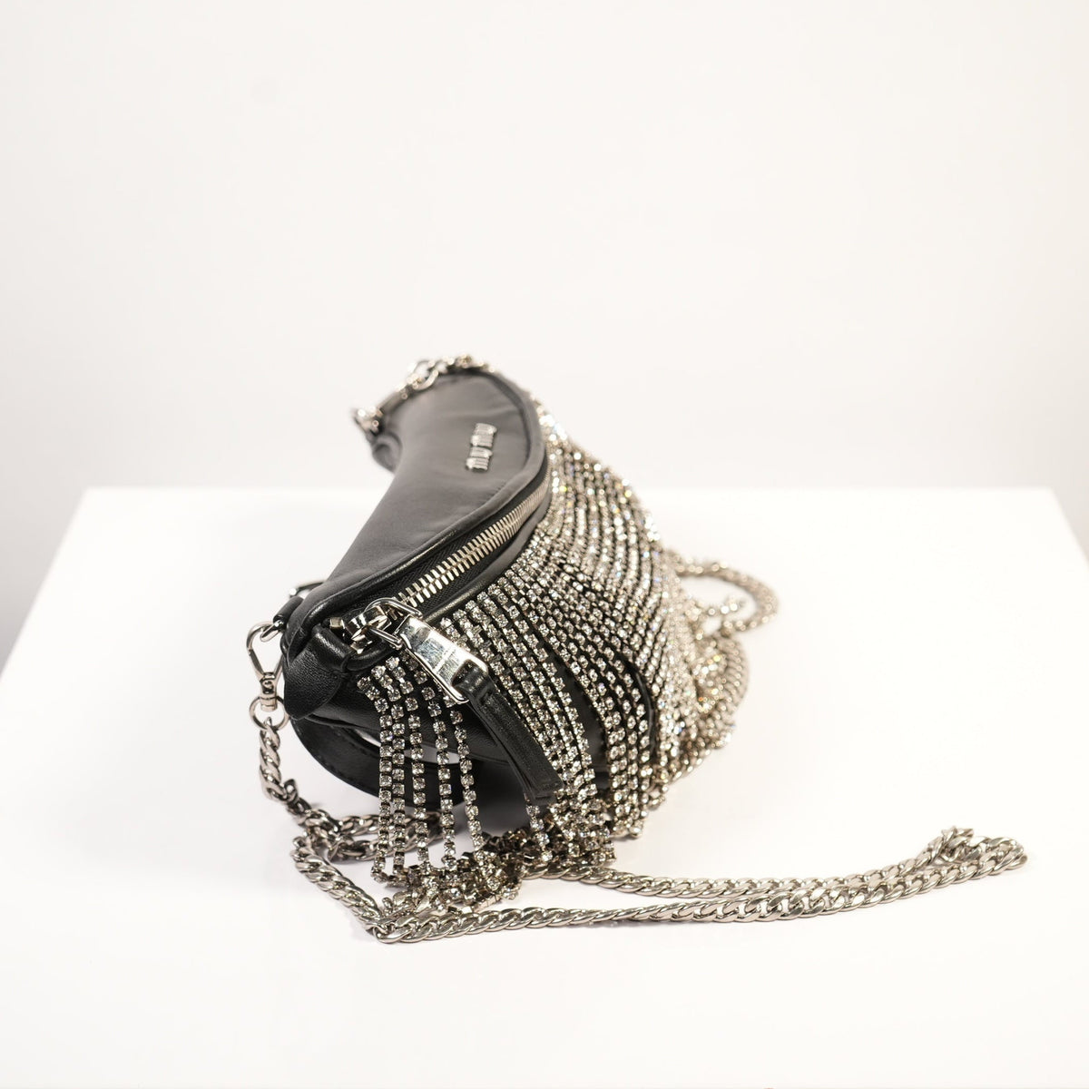 Miu Miu Nappa Crystal Fringe Belt Bag in black leather & crystal fringe (dustbag)