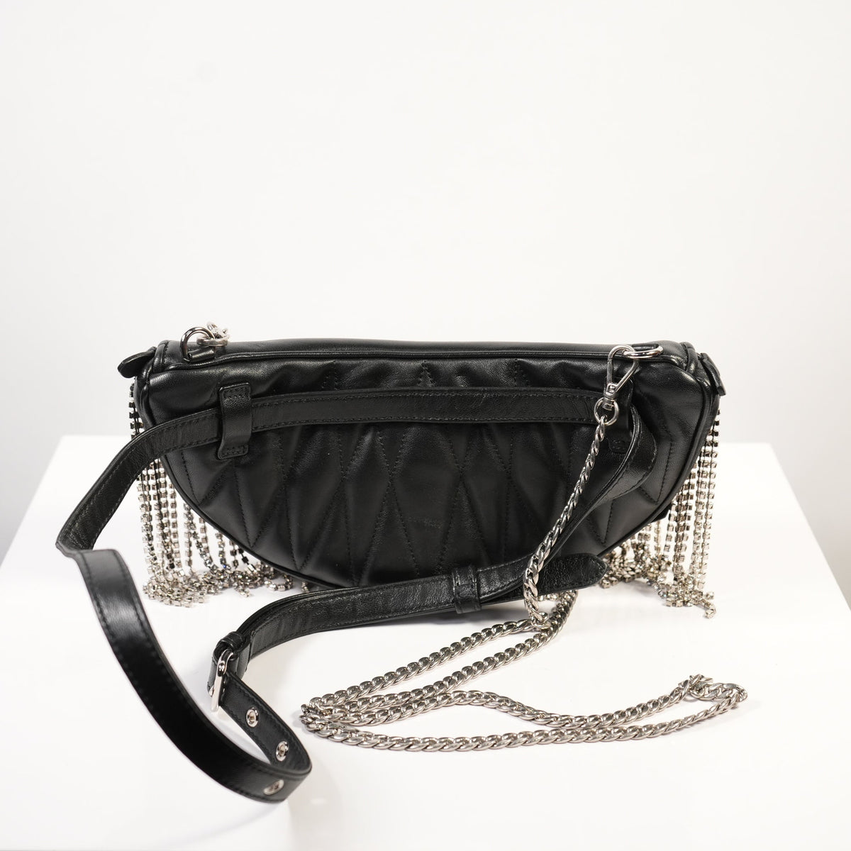Miu Miu Nappa Crystal Fringe Belt Bag in black leather & crystal fringe (dustbag)