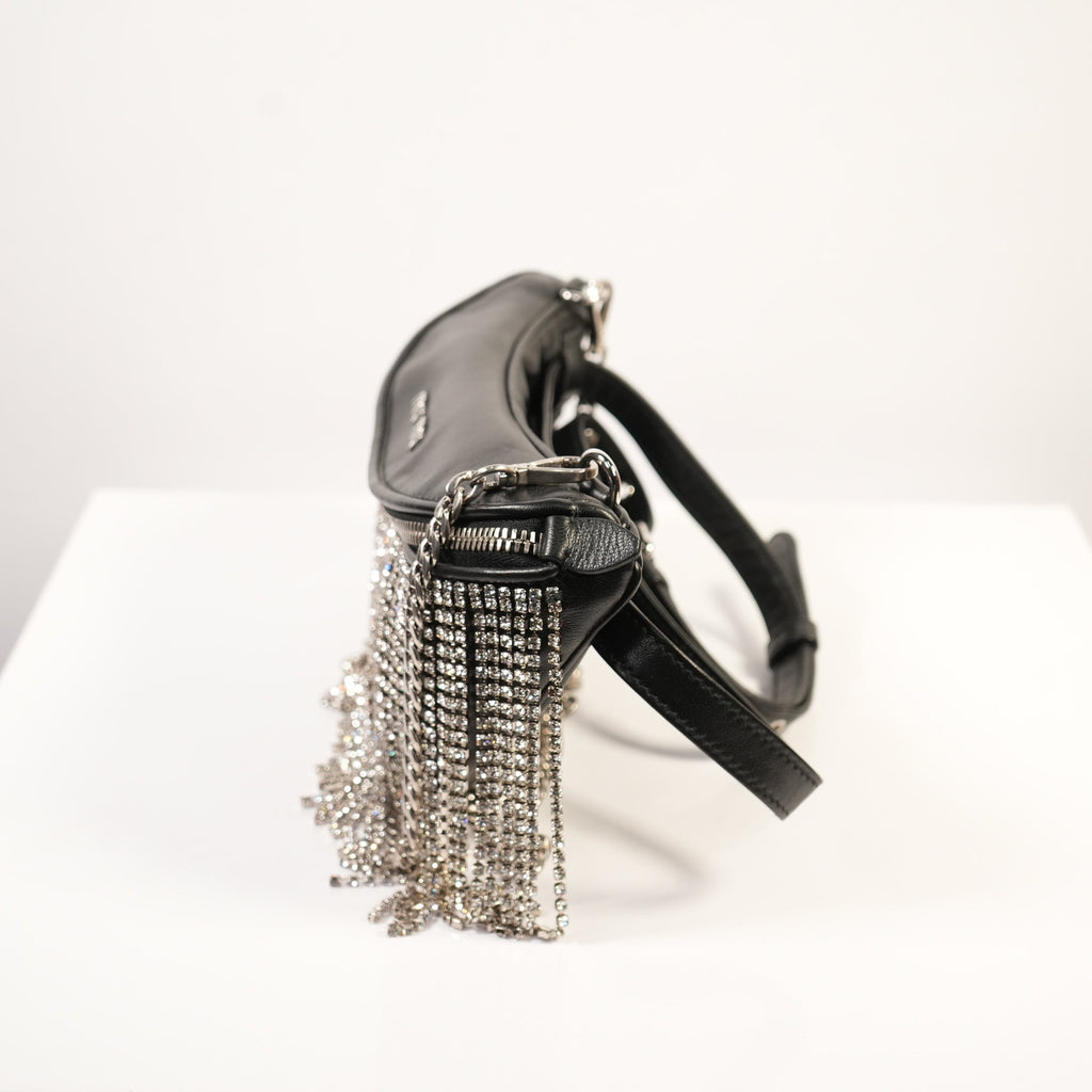 Miu Miu Nappa Crystal Fringe Belt Bag in black leather & crystal fringe (dustbag)
