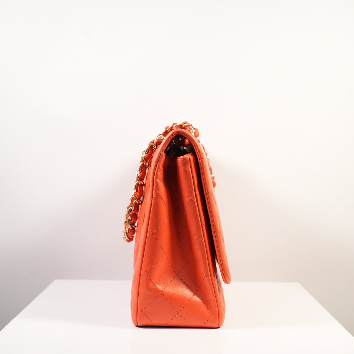 Chanel Orange Quilted Lambskin Leather Classic Maxi Single Flap Bag